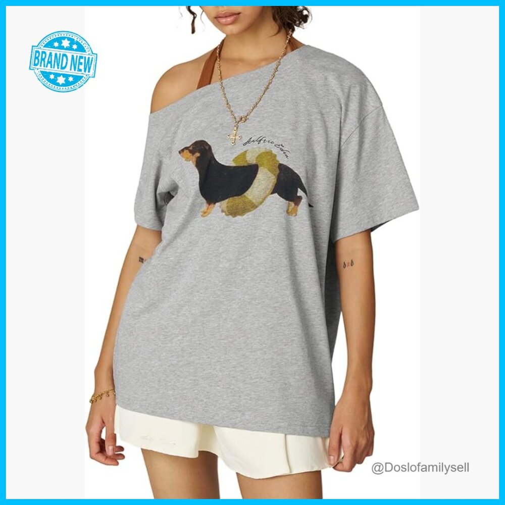 Oversized Off Shoulder Graphic Tee Y2k Vintage Streetwear Summer T-Shirt